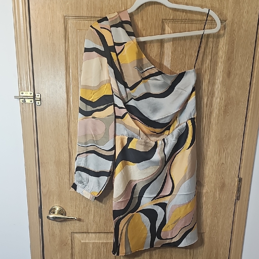 Stylish Asymmetrical Dress in Yellow and Pink